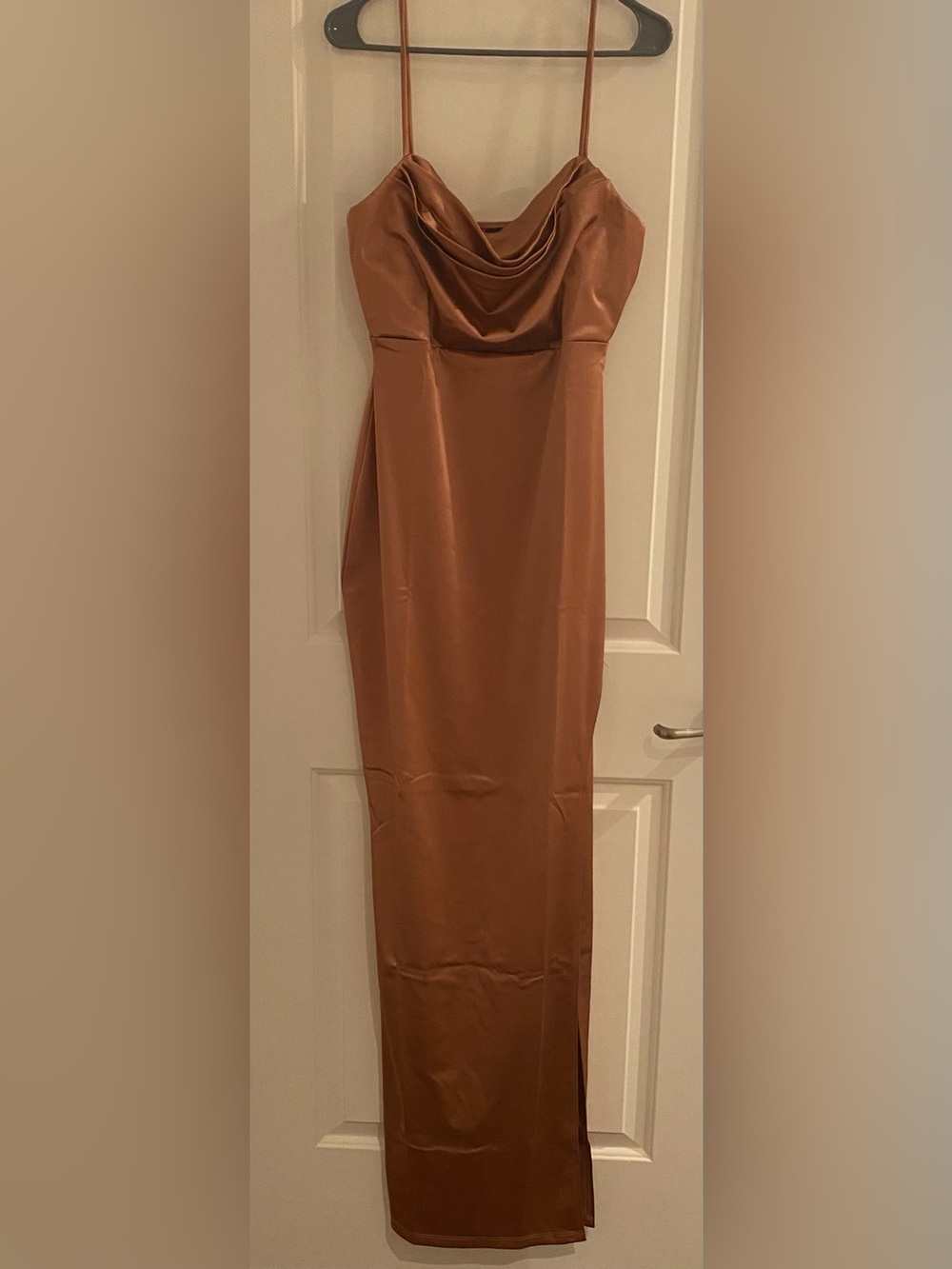 Satin Cowl Neck Slip Dress in Rose Gold